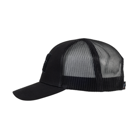 side view of Black PRS Snap Back Hat showing rear mesh