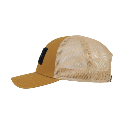 side view of coyote PRS Snap Back Hat showing rear mesh