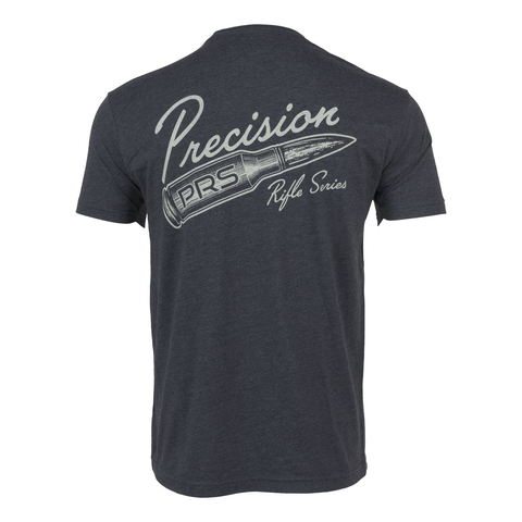 rear view of charcoal tee with bullet graphic with text "Precision Rifle Series PRS"