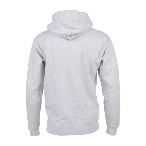 rear view of grey heather hoodie